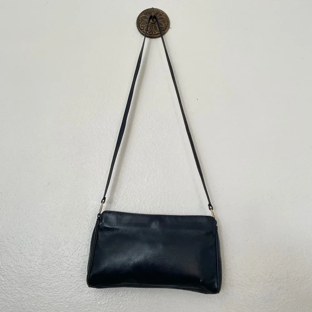 Vintage Ganson Black Leather Crossbody Bag Gold Hardware Hong Kong Classic